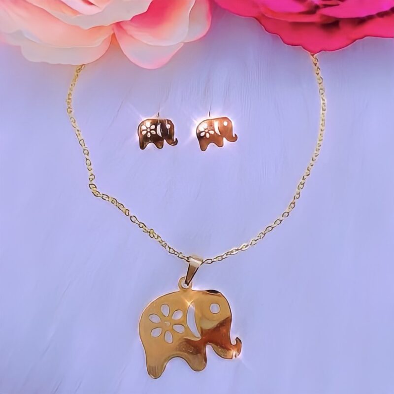 Set Dorado de collar y aretes de Elefante - Image 2